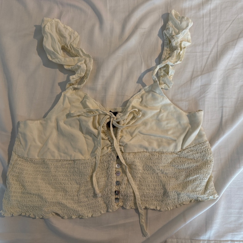 Wild Fable Cream Ruffled Crop Top